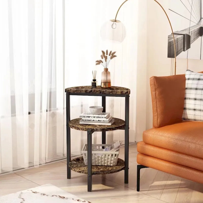 Table d'appoint moderne à 3 niveaux avec plateau en marbre