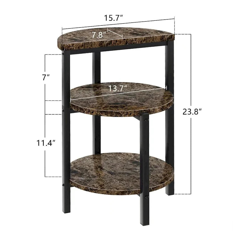 Table d'appoint moderne à 3 niveaux avec plateau en marbre