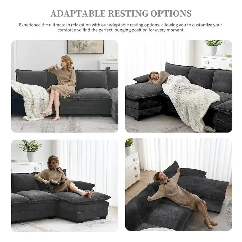 Harper&Bright Designs Canapé d'angle moderne en chenille Cloud avec double assise