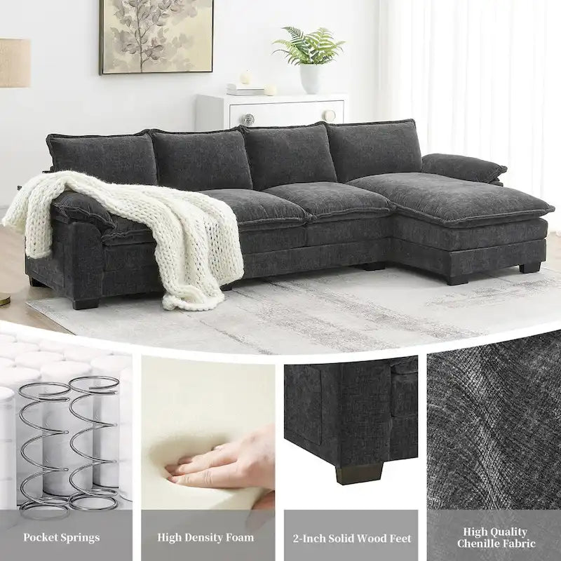 Harper&Bright Designs Canapé d'angle moderne en chenille Cloud avec double assise