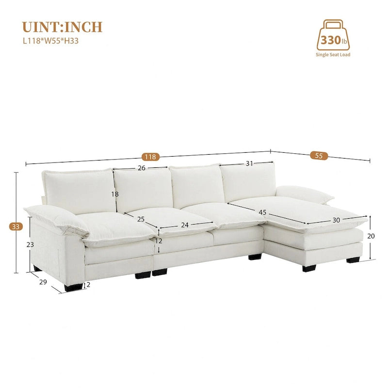 Harper&Bright Designs Canapé d'angle moderne en chenille Cloud avec double assise