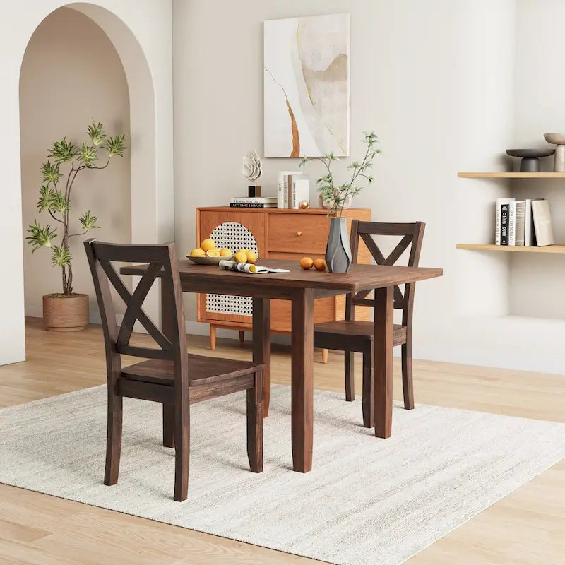 Ensemble de salle à manger 3 pièces avec table à rabats en bois pour coin-repas