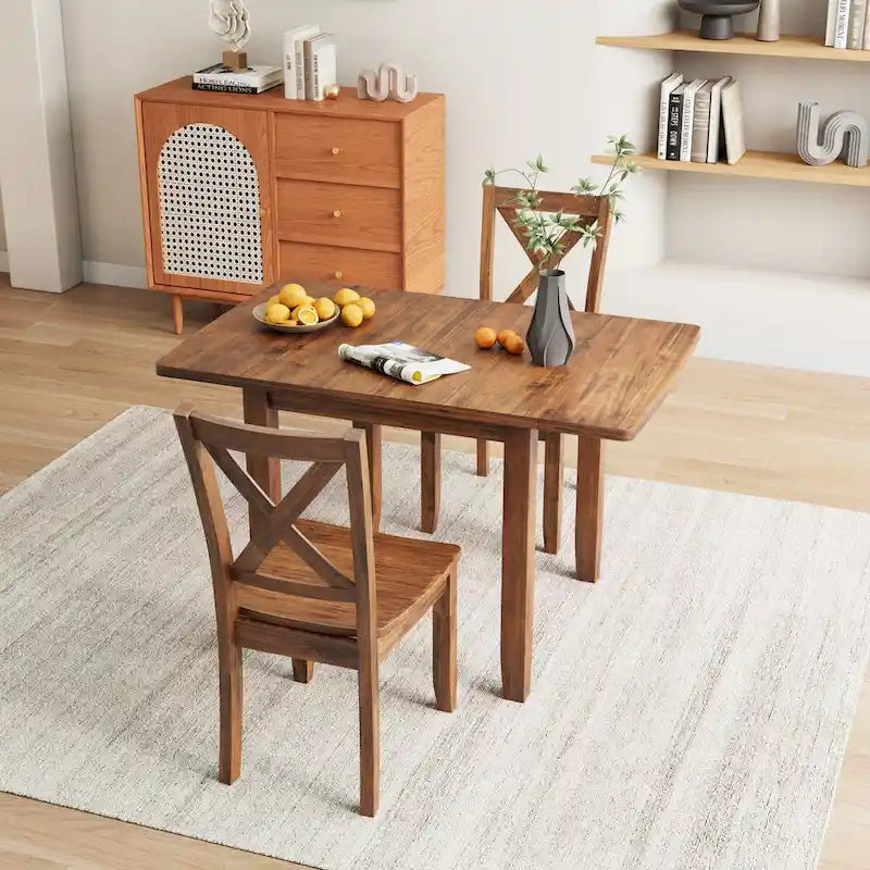 Ensemble de salle à manger 3 pièces avec table à rabats en bois pour coin-repas