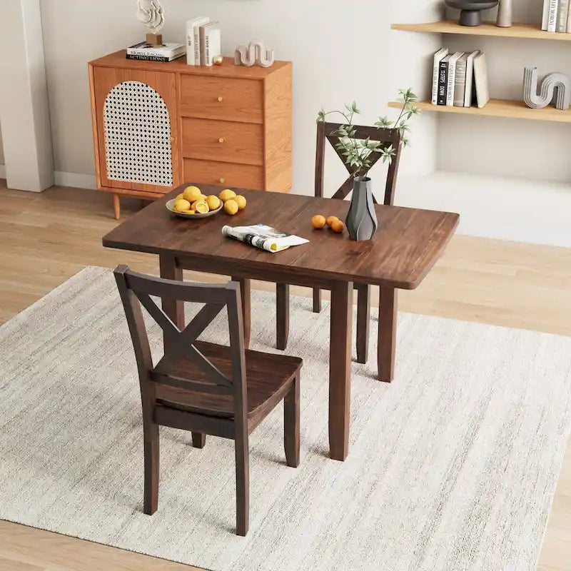 Ensemble de salle à manger 3 pièces avec table à rabats en bois pour coin-repas