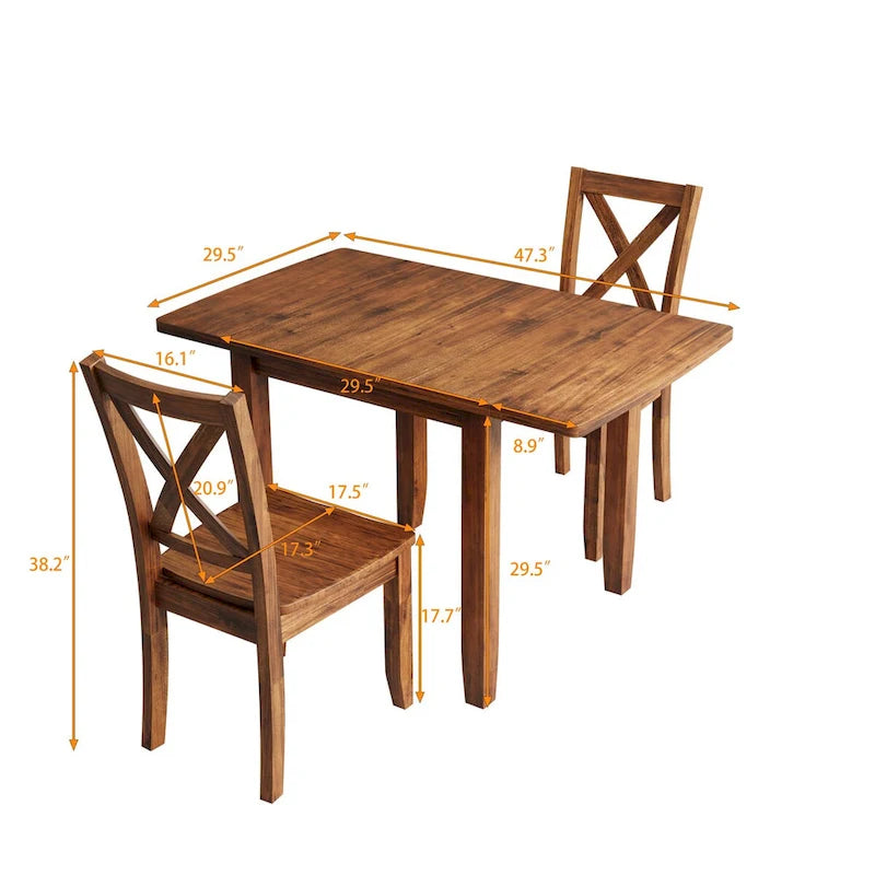 Ensemble de salle à manger 3 pièces avec table à rabats en bois pour coin-repas