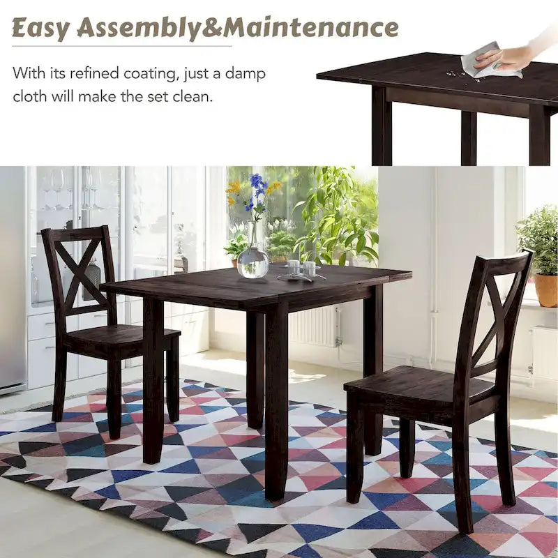 Ensemble de salle à manger 3 pièces avec table à rabats en bois pour coin-repas