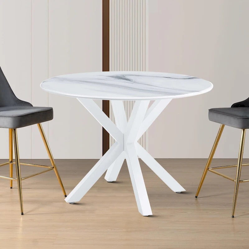 Table à manger ronde minimaliste moderne avec plateau en MDF et pieds en métal