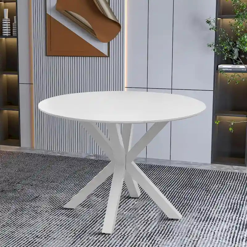 Table à manger ronde minimaliste moderne avec plateau en MDF et pieds en métal