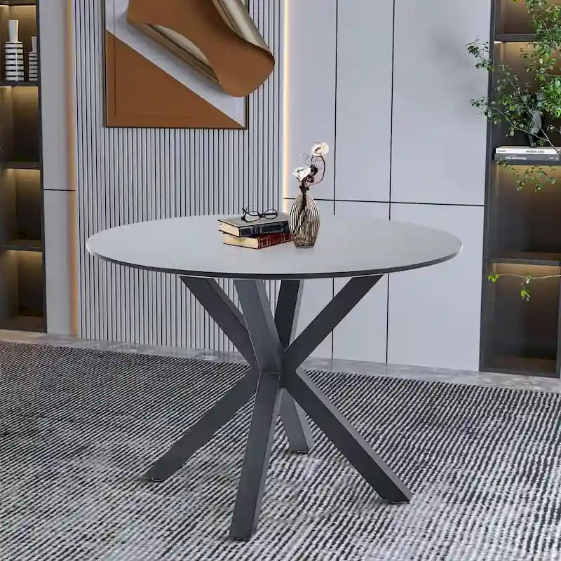 Table à manger ronde minimaliste moderne avec plateau en MDF et pieds en métal