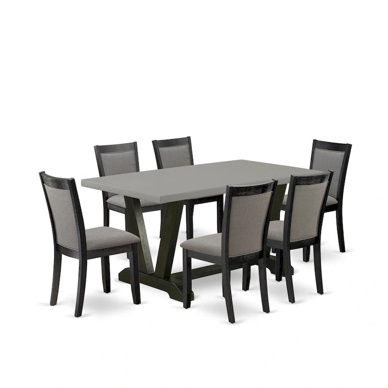 East West Furniture Ensemble de salle à manger 7 pièces - une table à manger et 6 chaises Parson en tissu lin, noir (options de couleur de tissu)