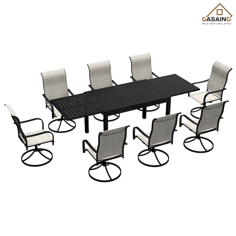 Ensemble repas de jardin 9 pièces avec cadre en métal, table à manger extensible en aluminium