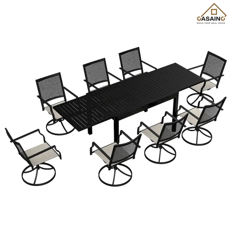 Ensemble repas de jardin 9 pièces avec cadre en métal, table à manger extensible en aluminium