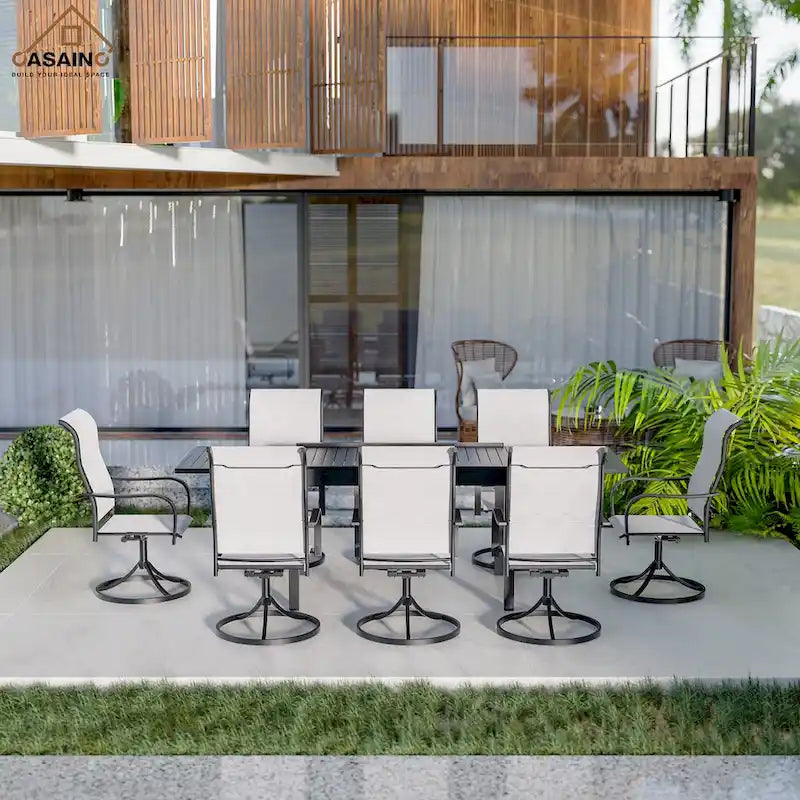 Ensemble repas de jardin 9 pièces avec cadre en métal, table à manger extensible en aluminium