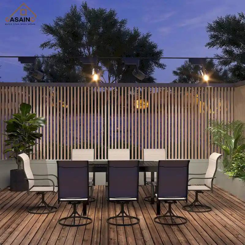 Ensemble repas de jardin 9 pièces avec cadre en métal, table à manger extensible en aluminium