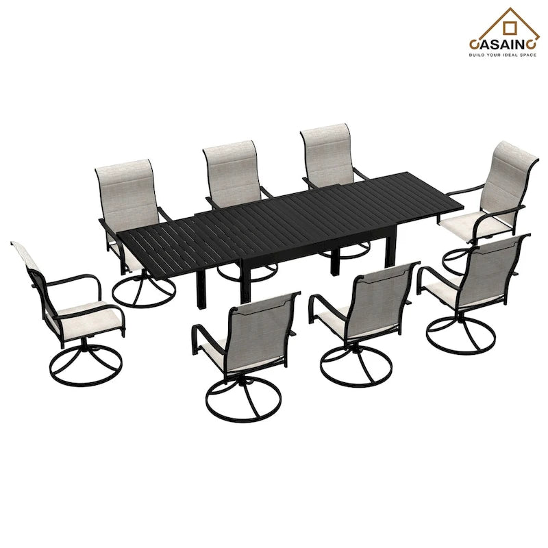 Ensemble repas de jardin 9 pièces avec cadre en métal, table à manger extensible en aluminium