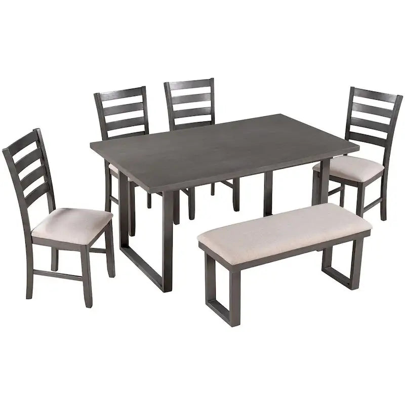 Table à manger rectangulaire en bois massif de 60" avec 4 chaises rembourrées et un banc