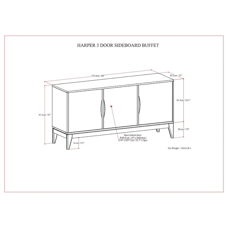 WYNDENHALL Pearson Buffet / Meuble de Rangement Rectangulaire Moderne en BOIS MASSIF de 60 Pouces de Large à 3 Portes, Noyer Marron
