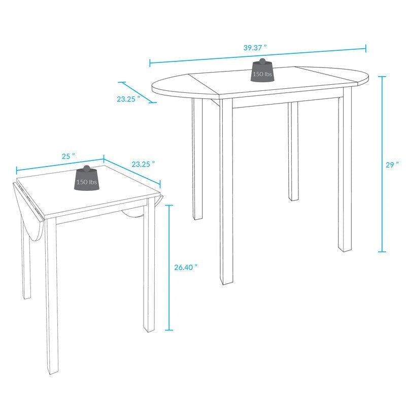 Table à manger rabattable Wings en bois massif - 39,25L x 23,25P x 29H