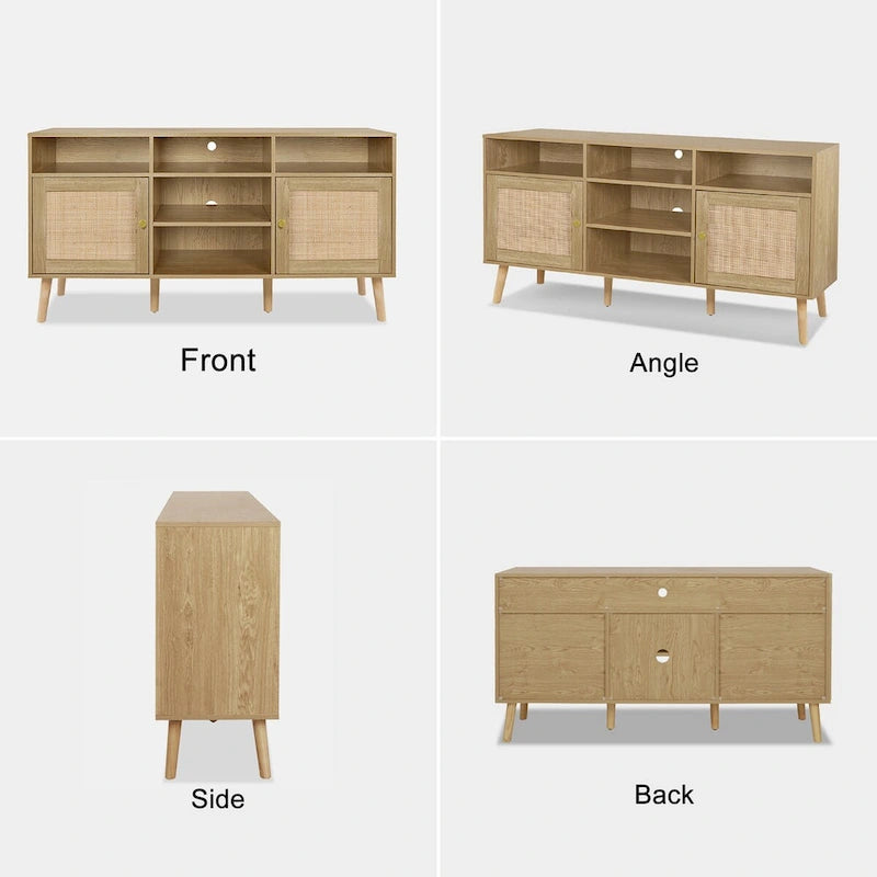Meuble TV Anmytek moderne en rotin et bois, console, meuble TV pour téléviseurs jusqu'à 65 pouces - 59