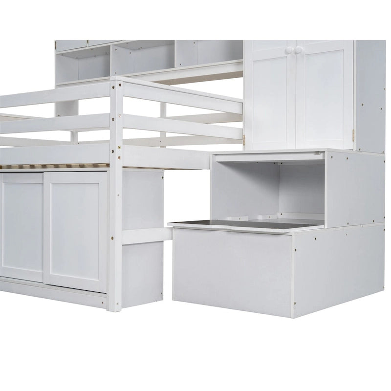 Lit mezzanine pleine grandeur en bois, grand espace de rangement avec bureau sous le lit