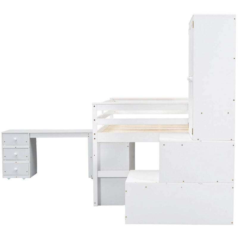 Lit mezzanine pleine grandeur en bois, grand espace de rangement avec bureau sous le lit