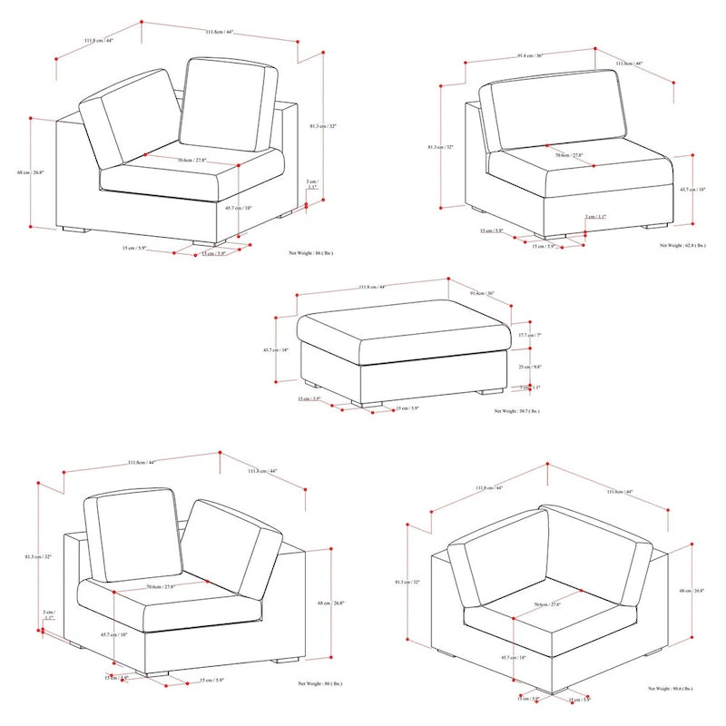 Ensemble modulaire canapé d'angle et pouf WyndenHall Marlee en tissu de performance chenille velouté