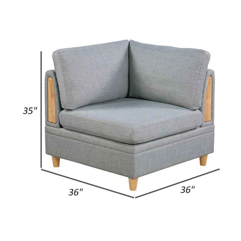 Fauteuil d'angle modulaire Gimy 37 pouces, tissu Dorris gris clair, bois