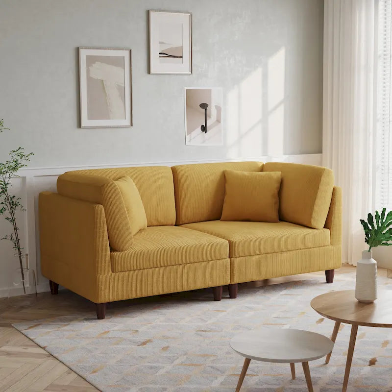 Canapé modulaire en velours côtelé avec oreillers