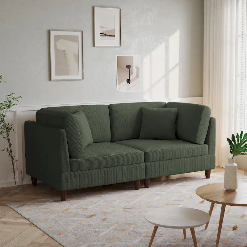Canapé modulaire en velours côtelé avec oreillers