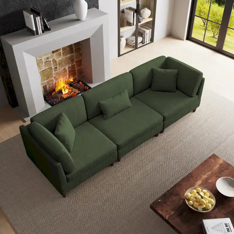 Canapé modulaire en velours côtelé avec oreillers