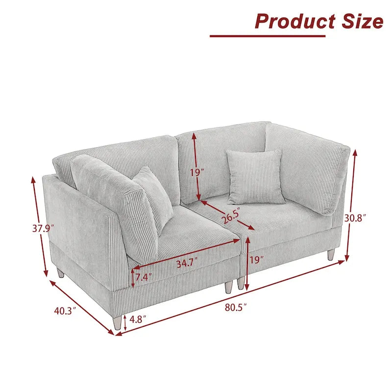 Canapé modulaire en velours côtelé avec oreillers