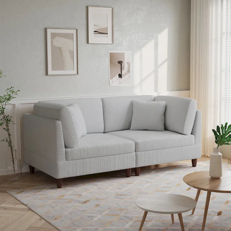 Canapé modulaire en velours côtelé avec oreillers