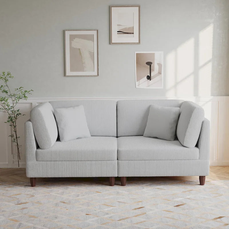 Canapé modulaire en velours côtelé avec oreillers