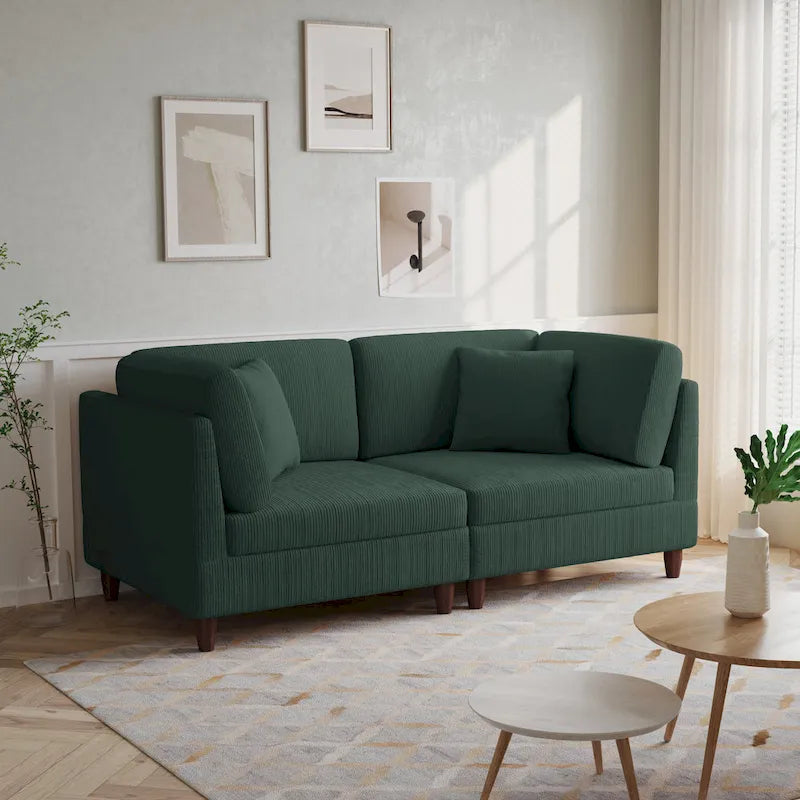 Canapé modulaire en velours côtelé avec oreillers