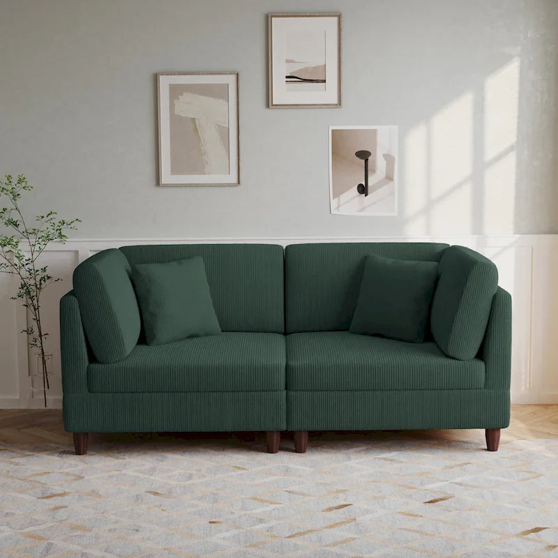 Canapé modulaire en velours côtelé avec oreillers