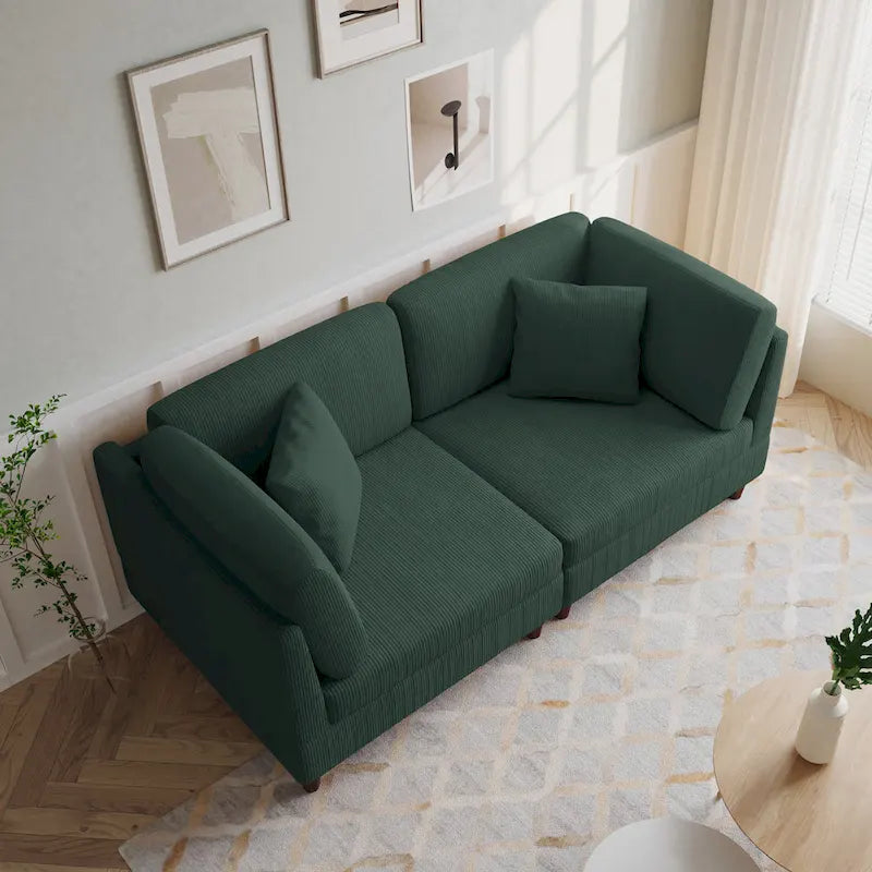 Canapé modulaire en velours côtelé avec oreillers