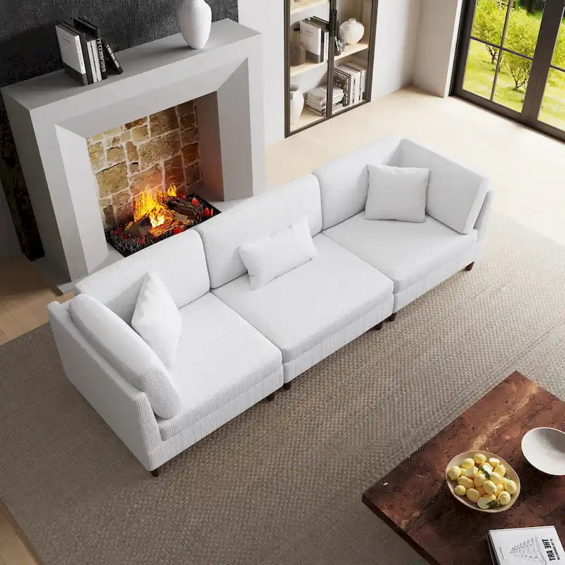 Canapé modulaire en velours côtelé avec oreillers