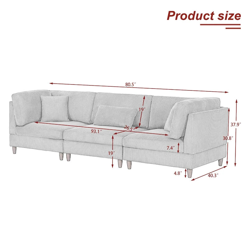 Canapé modulaire en velours côtelé avec oreillers