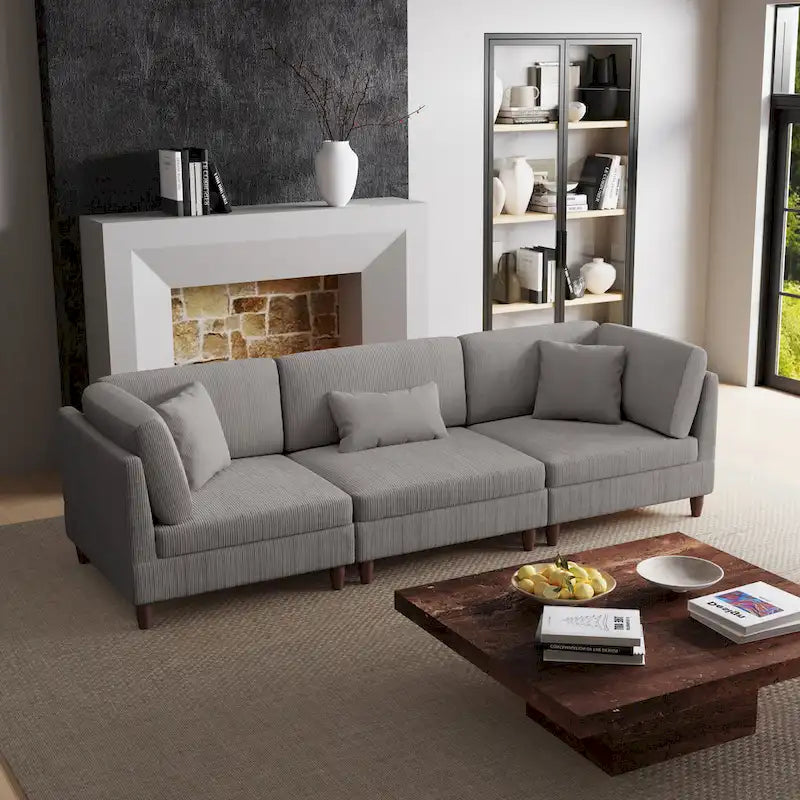 Canapé modulaire en velours côtelé avec oreillers