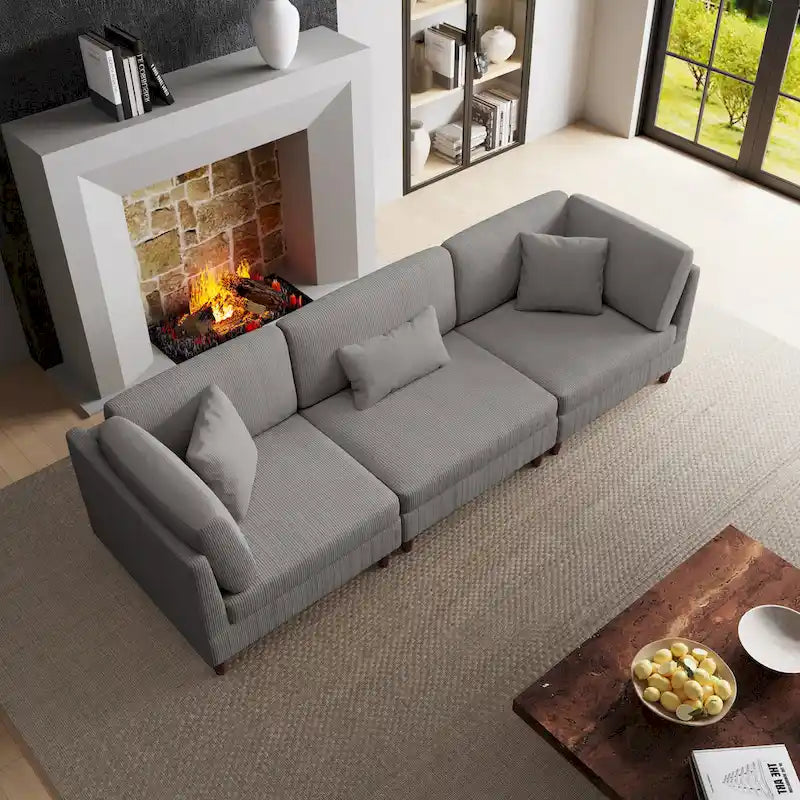 Canapé modulaire en velours côtelé avec oreillers