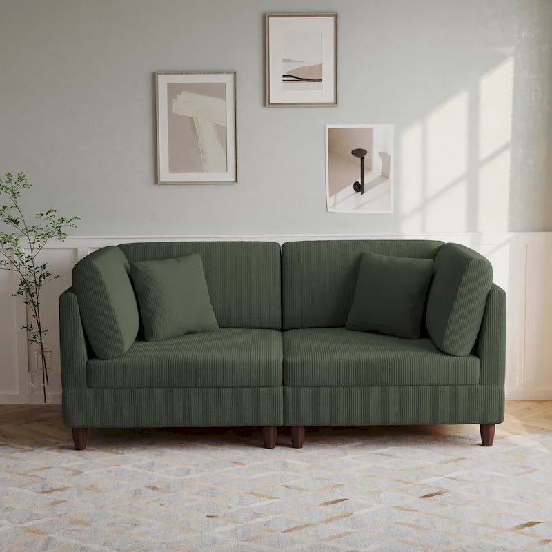 Canapé modulaire en velours côtelé avec oreillers
