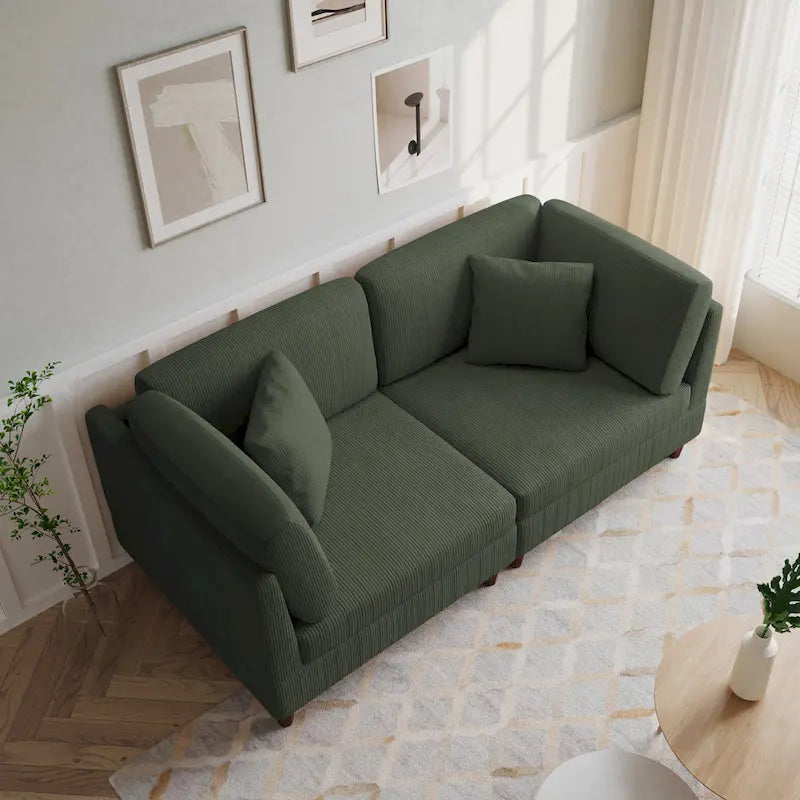Canapé modulaire en velours côtelé avec oreillers