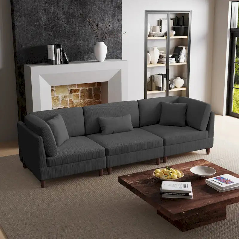 Canapé modulaire en velours côtelé avec oreillers