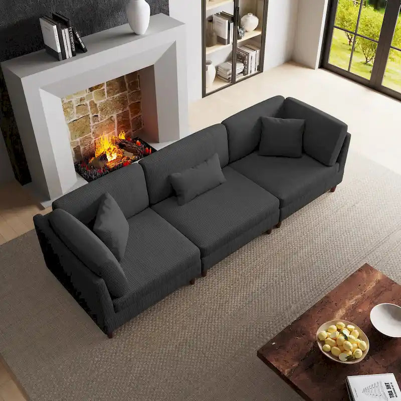 Canapé modulaire en velours côtelé avec oreillers