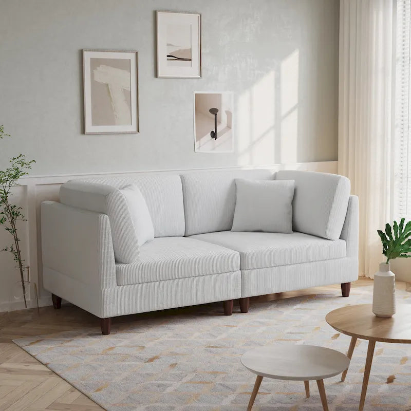 Canapé modulaire en velours côtelé avec oreillers