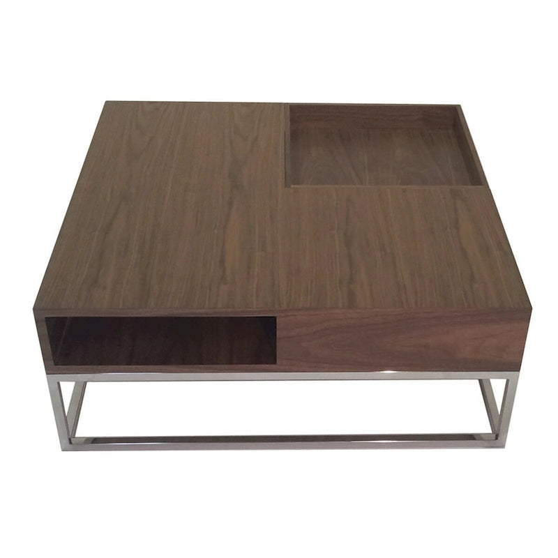 Table basse Rina 35 pouces, plateau carré en bois amovible, rangement, base en acier