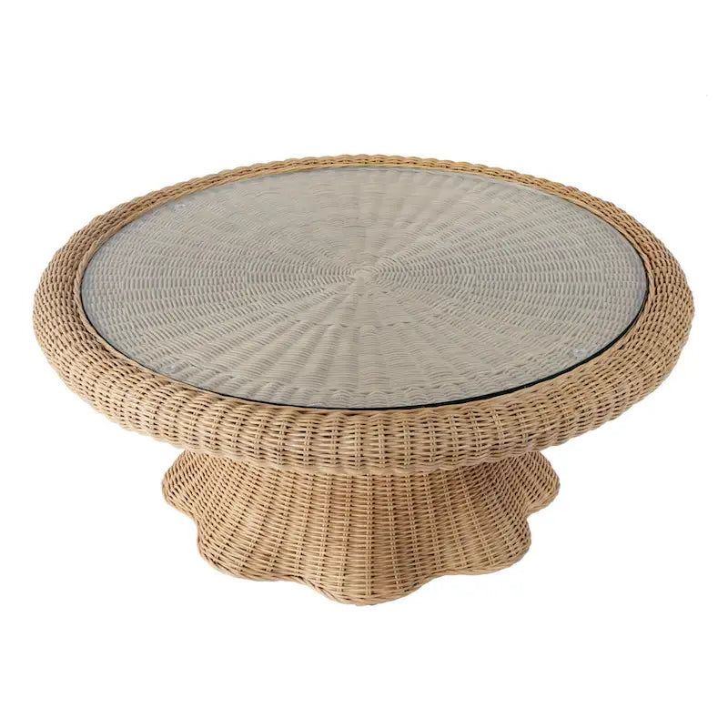 Table basse festonnée en rotin Flora