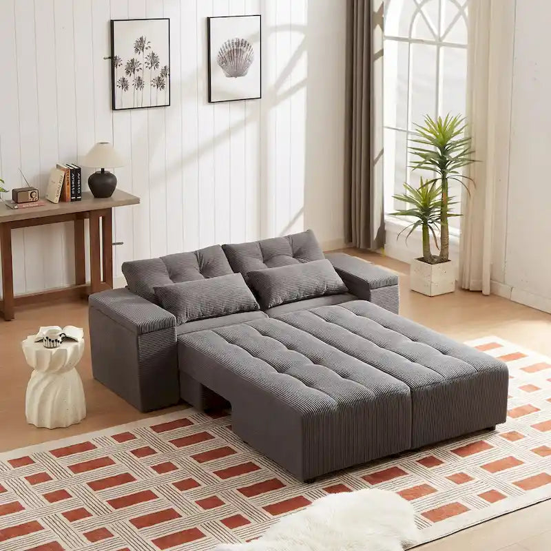 Canapé-lit modulaire en velours côtelé et ensemble sectionnel, gris, conception 3-en-1