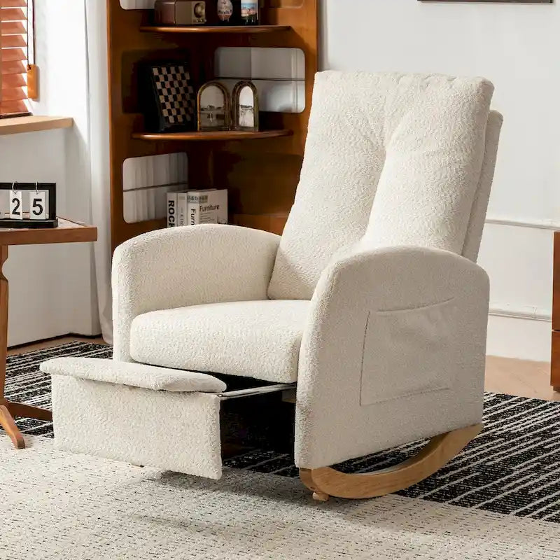 Fauteuil à bascule d'appoint avec repose-pieds et dossier haut