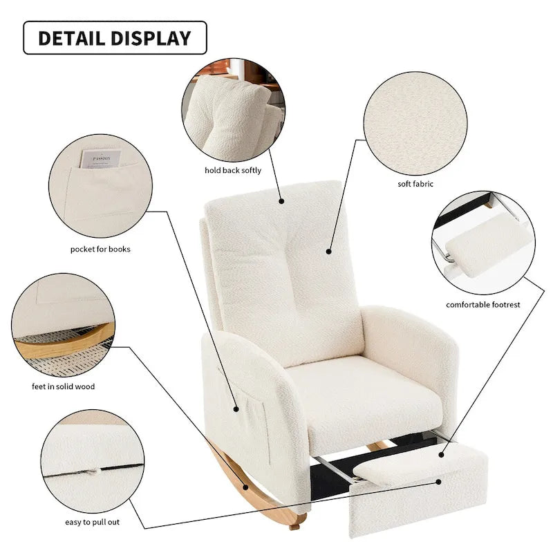 Fauteuil à bascule d'appoint avec repose-pieds et dossier haut